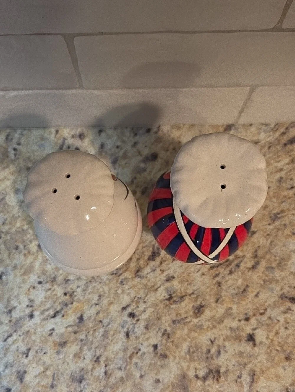 Whimsical Chef Salt and Pepper Shakers - White with Purple & Red Accents